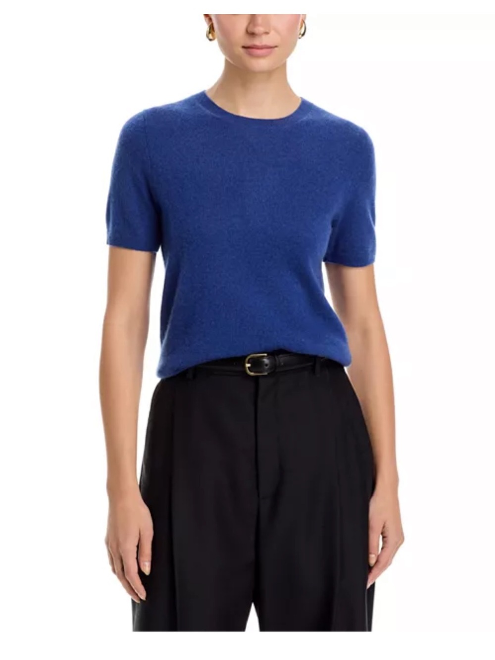 Bloomingdale's Women's Short-Sleeve Crew-Neck Cashmere Sweater Navy Blue Size S